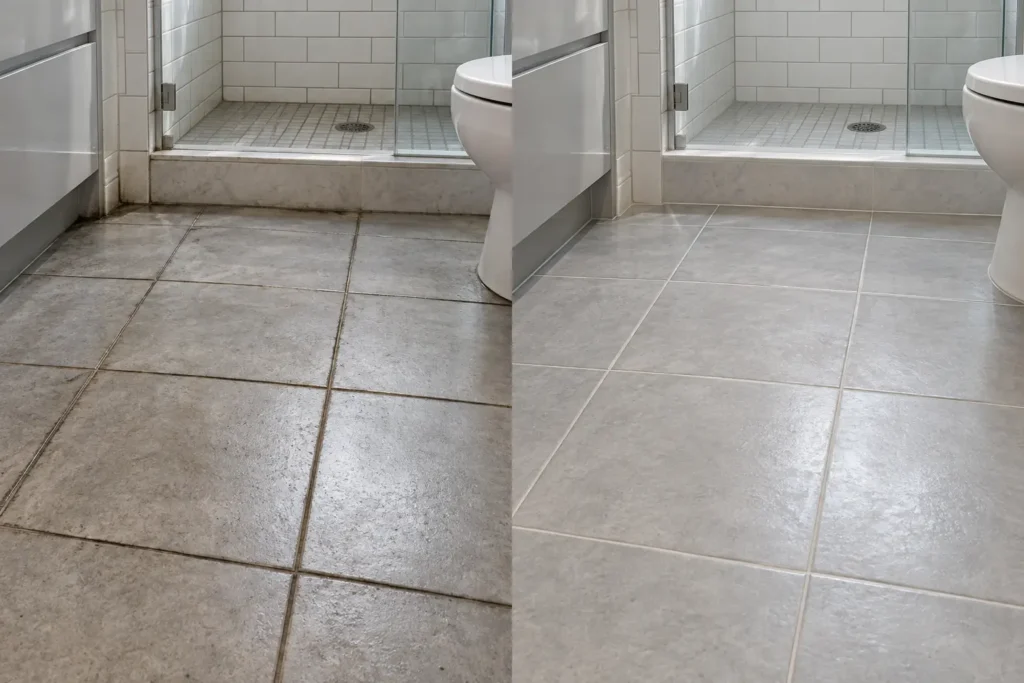 Illustration of tile and grout before and after professional cleaning