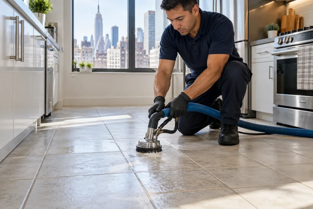 Professional tile and grout cleaning in a NYC property